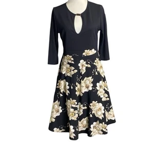 Rephyllis Women’s 1/2 Sleeve Keyhole Floral Midi Dress Black Neutral Size L - Picture 1 of 9