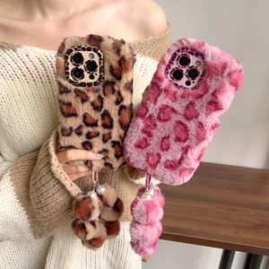 Case For iPhone Samsung Plush Warm Fluffy Leopard Print Phone Cover +Lanyard Hot - Picture 1 of 16