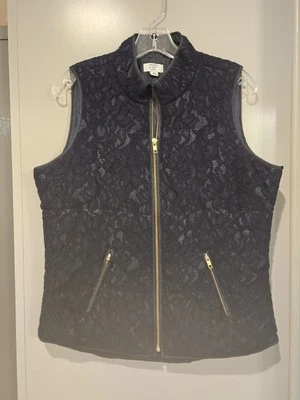 Chaleco Crown & Ivy Novel Azul Marino Cremallera Frontal Encaje, Talla Pequeña Mediana Foto 1 de 4