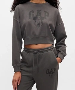GAP × Disney Mickey Mouse Cropped Logo Sweatshirt Damen Gr. XS dunkelgrau - Bild 1 von 7