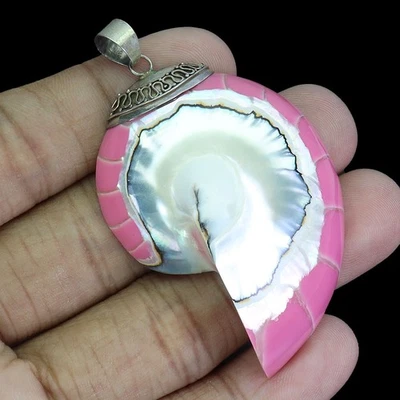 925 Sterling Silver Pendant Shell Mother Of Pearl 48x37mm Handmade Gemstone - Image 1 of 4