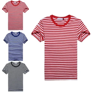 Blue and White Striped Sports O Neck Tshirt for Men with Short Sleeves - Picture 1 of 17