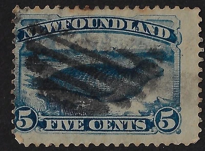 Newfoundland 1894, Scott 55/ SG 59a used, 5c bright blue seal, G-VG cente(a7080b - Image 1 of 2