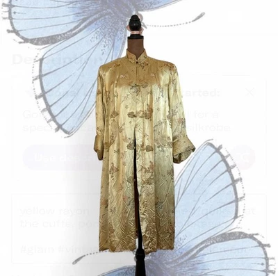 Bata de seda vintage Shanghai mantequilla amarillo dorado peonía marca años 50 años 60 Foto 1 de 4