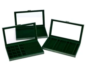 Colleen's Prestige 3-Piece Large Stackable Jewelry Box Set-Croco Emerald Color - Picture 1 of 2