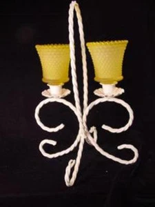 Vintage Satin Glass Yellow Hobnail Candelabra with Wrought Iron Holder - Picture 1 of 5