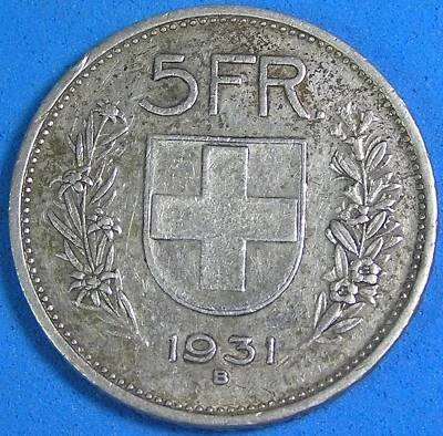 Switzerland 5 Francs Silver Coin 1931 B, 31.45 mm, KM-40, Combined Shipping - Image 1 of 4