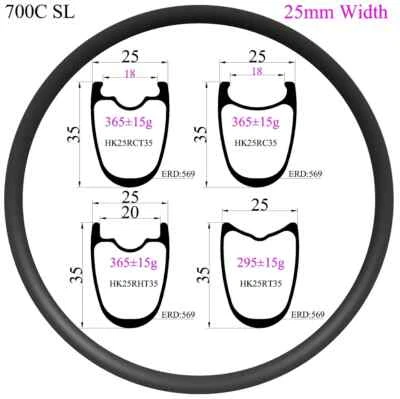 Llanta de carbono para bicicleta de carretera SL 700C 25 mm ancho 35 mm profundidad cubierta sin tubo sin gancho Foto 1 de 4