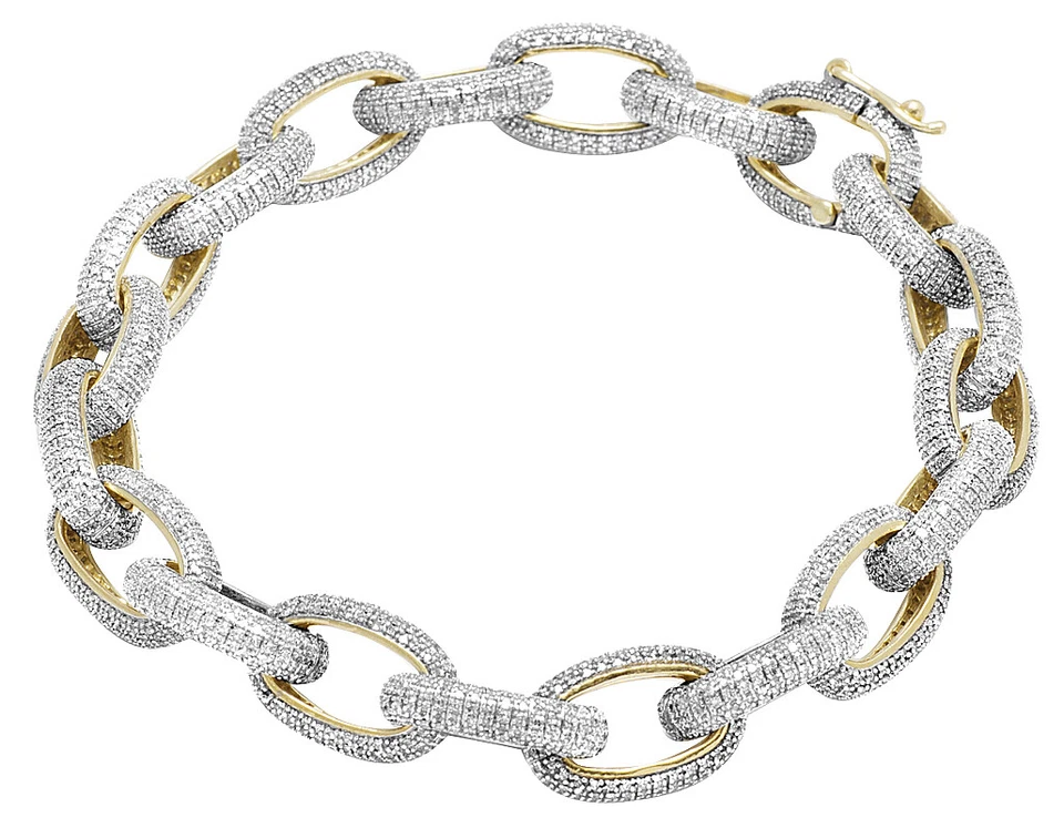Brazalete de eslabones entrelazados de diamantes genuinos de 11 mm de oro amarillo de 10 quilates para hombre 6,1 quilates 8" Foto 1 de 3