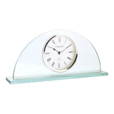 Glass Half Moon Quartz Battery Mantel Clock Clear Face by London Clock 03122 - Image 1 of 4