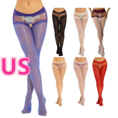 Pantimedias transparentes de encaje con retazos cintura media malla sin entrepierna para mujer Foto 1 de 4