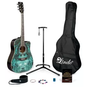 Paquete de Guitarra Acústica Lindo Fractal | Púas de Correa de Soporte Cuerdas DVD Sintonizador de Cabeza - Imagen 1 de 12