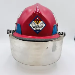 Cairns Bro 660C Metro Fire Fighter Helmet Red W Shield Hazardous Materials Team - Picture 1 of 14