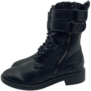Dolce Vita Womens Shoes Nolee Combat Boots Sz 6 Black Leather Moto Lace Buckle - Picture 1 of 10