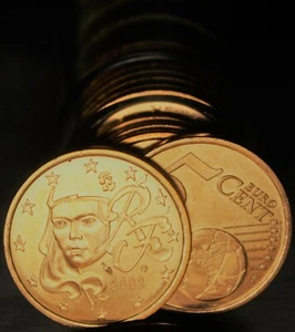 Gem Unc Roll (40) France 2002 5 Euro Cent Coins~Human Face~Minted In Paris~Fr/Sh - Picture 1 of 2