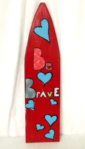 Large Be Brave Sign Collage Mixed Media Red Turquoise Heart Home Decor Reclaimed - Picture 1 of 12
