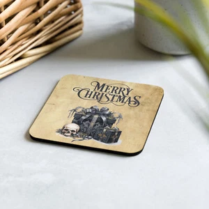 1Pc Vintage Look Cork-back Coaster With Gothic Christmas Design - Picture 1 of 1