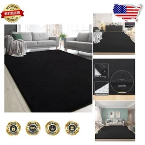 Soft 5x7 Black Area Rug - Machine Washable Memory Foam for Modern Homes - Picture 1 of 11