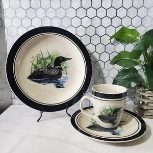 Folkcraft Stoneware Loon Lake by Scotty Z Duck Decoy 3 Piece Set - Picture 1 of 11