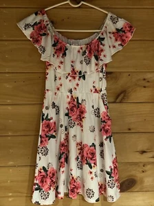 Justice Girls Pink Roses Flower Dress Size 8 - Picture 1 of 3