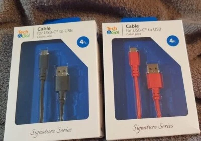2 Tech & Go USB Cable usb-c to usb-a   1 red 1 black - Image 1 of 2