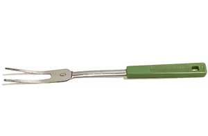 2 Prong Serving Utensil MEAT TURNING FORK 12" Green Plastic Handle (vintage) 12" - Picture 1 of 5