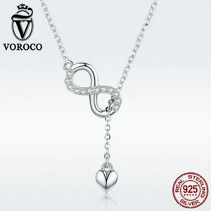 Collar Dije Voroco Plata Esterlina 925 Infinito Con Corazón Circonio Cadena Circonial Joyería - Imagen 1 de 7
