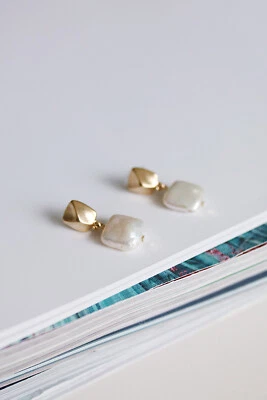 Pendientes colgantes LEEVE oro mate cuadrado perla moda coreana minimalismo Foto 1 de 4