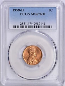 1958 D Lincoln Cent PCGS MS67 RED - Picture 1 of 4