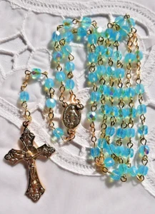 La Petit Opal Aqua AB Glass Rosary in Gold - Picture 1 of 8
