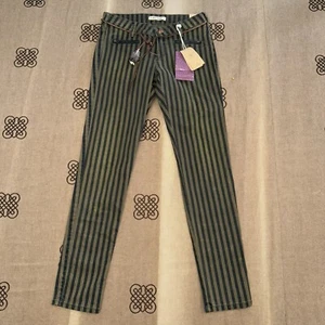 Scotch And Soda Story Tellers Girl'S Green Striped Print Biker Skinny Fit Pant  - Picture 1 of 21