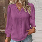 Womens Solid Lace Stitching Casual Shirt Tops Ladies Long Sleeve Loose Blouse UK