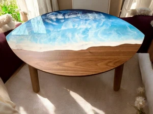 36"x24" Blue Epoxy Oval Dining Table Modern Office Meeting Desk Cafeteria Decors - Picture 1 of 10