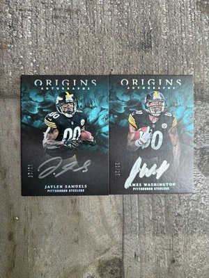 2018 ORIGINS James Washington + Jaylen Samuels Auto SP /25 Steelers Silver Ink - Image 1 of 2