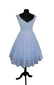 Banned Pinup Girl clothing style 50s Full Skirt pale blue Lace Dress M UK12 - Picture 1 of 6
