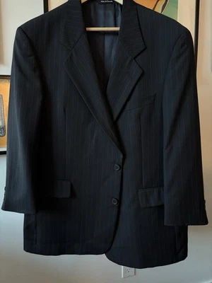 Holt Renfrew Vtg Blazer Suit Jacket Navy Pinstripes Wool 46R Made in Canada - Image 1 of 4