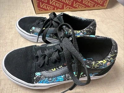 Talla 13 Youth VANS Old Skool Gamuza Negra Con Tema Espacial -Nuevo En Caja Negro/Azul Foto 1 de 4