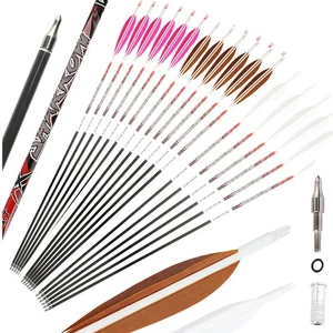 32in Pure Carbon Arrows Sp300-800 Recurve Archery Feathers Hunt Target Practice - Picture 1 of 13