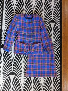 1980s Blue, Pink, Yellow, and Green Plaid Skirt Suit - Picture 1 of 7