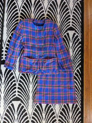 1980s Blue, Pink, Yellow, and Green Plaid Skirt Suit - Image 1 of 4