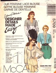 McCall's 5709 Misses' Blusen mit Spitzenbesatz ~ lange oder kurze Ärmel ~ Größe 14 - Bild 1 von 5