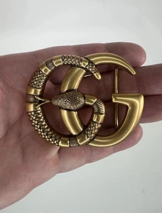 Classic GUCCI Belt Buckle GG Antique Brass Snake Serpent Fits 1.5” Strap - Picture 1 of 6