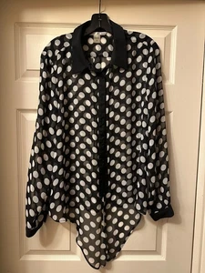 Peter Nygard Größe 16 durchsichtig gepunktet Bluse schwarz weiß vorne zum Binden Tunika Top - Bild 1 von 2