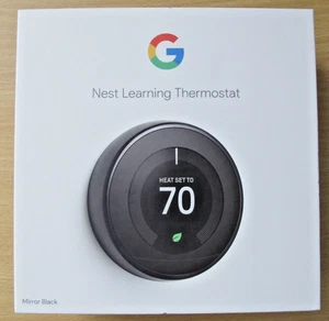 Nest T3018US Google 3rd Gen Programmable Thermostat Mirror Black Unused Open Box - Picture 1 of 6