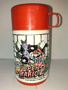 Nintendo Super Mario Bros 2 & Zelda II Adventures Link Vtg Aladdin Thermos 1989 - Picture 1 of 7