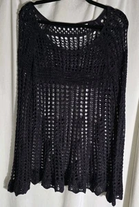 Free People Womens Size M Blue Knit Crochet Boho Grunge - Picture 1 of 6