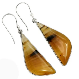Natural Montana Agate - USA 925 Sterling Silver Earrings Jewelry E-1001 - Picture 1 of 5