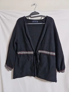 Zara 100% Wool Nordic Inspired Tie Front Cardigan Size Large - Picture 1 of 12