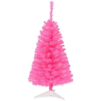 Mini árbol de Navidad artificial premium de 3 pies temporada de vacaciones rosa con soporte de plástico Foto 1 de 4