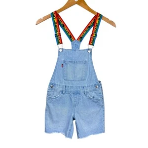 Levi’s 8 Youth Girls Rainbow Light Wash Denim Cut Off Jean Shortalls Overalls - Picture 1 of 7